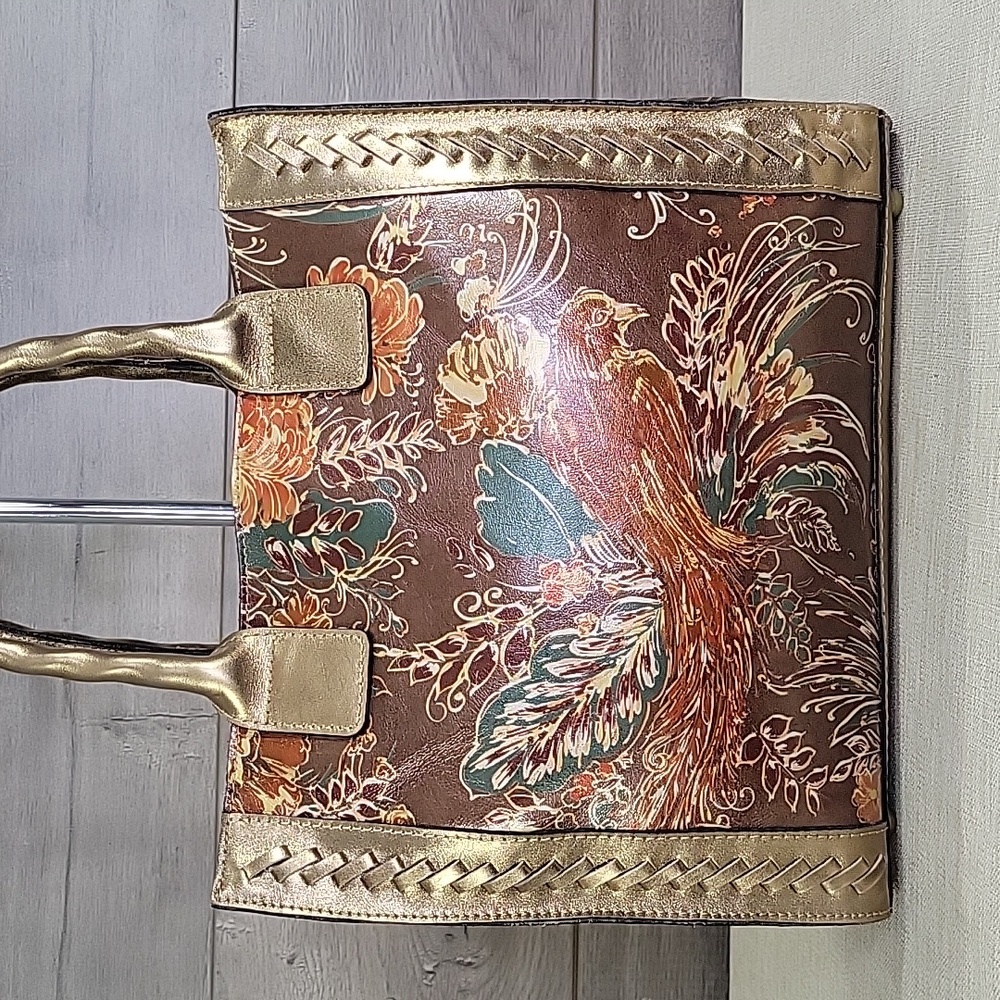 Patricia Nash Gold and Brown Floral Satchel - Picture 2 of 16